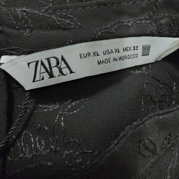Nwt Zara - XL  Laurie Sheer Long sleeves  Embroidery Sheer Blouse - Black - Picture 6 of 7